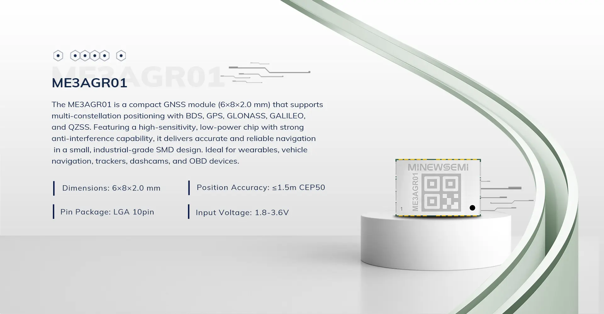 ME3AGR01 Ultra-compact GNSS module with multi-constellation positioning