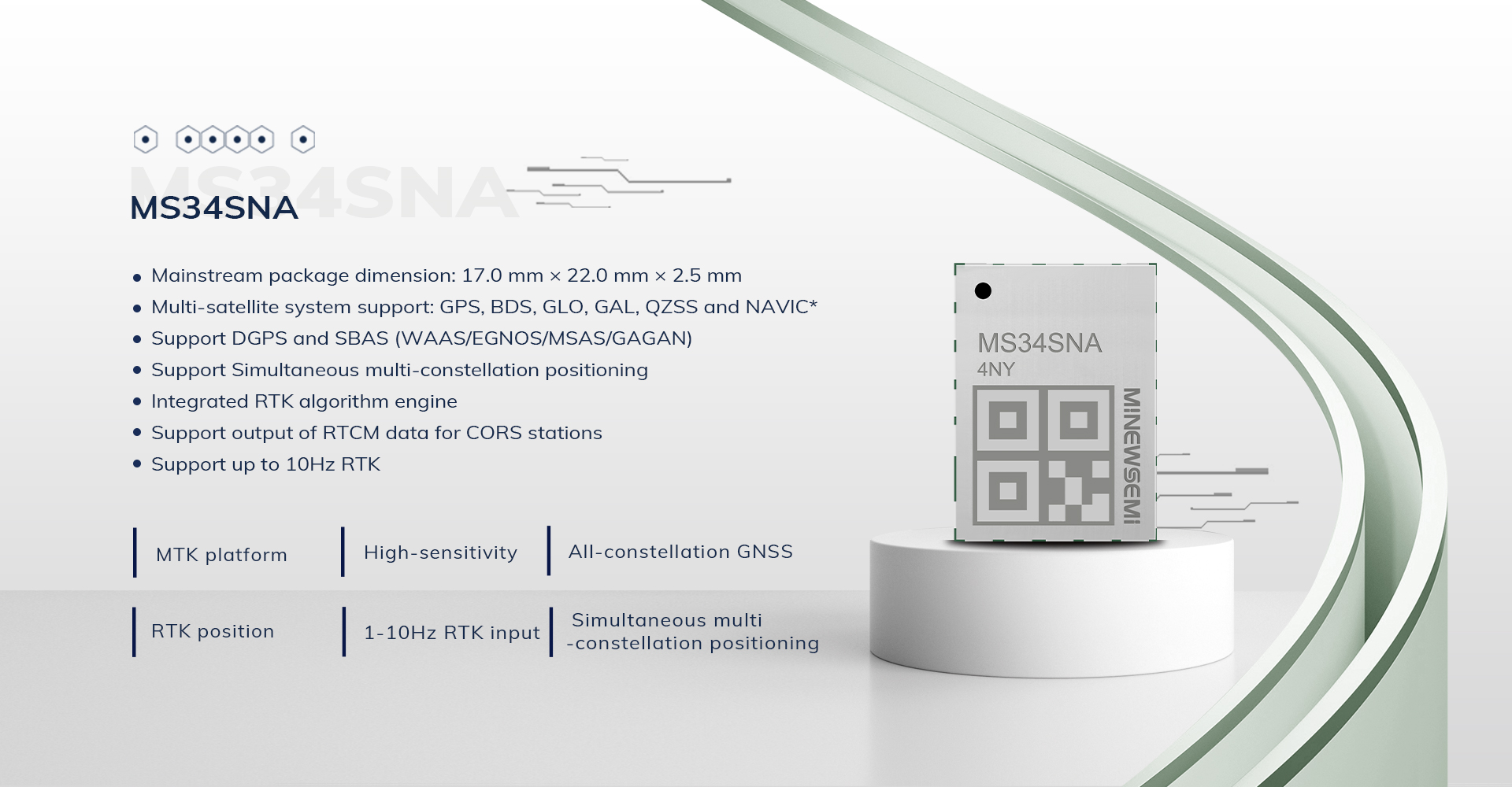 MS34SNA Module Series 5-satellite, 10-channel GNSS Module | MinewSemi